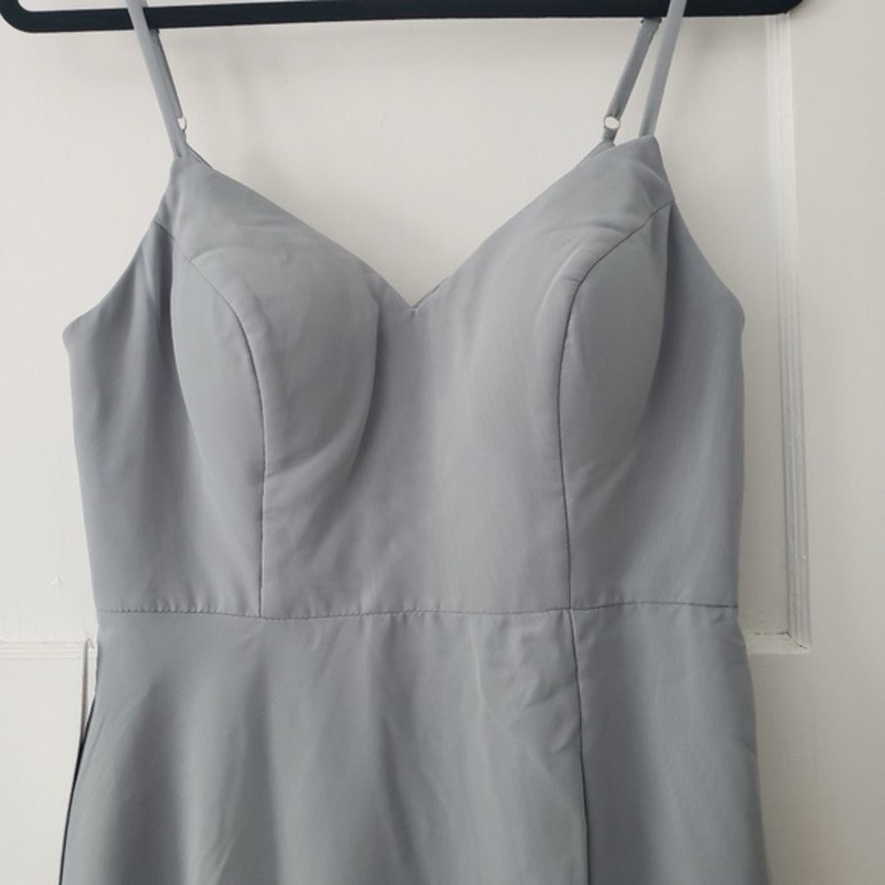 Azazie Clarissa A Line Chiffon Tea Length Dress Dolphin Grey Sz A6 NWT - Picture 7 of 15